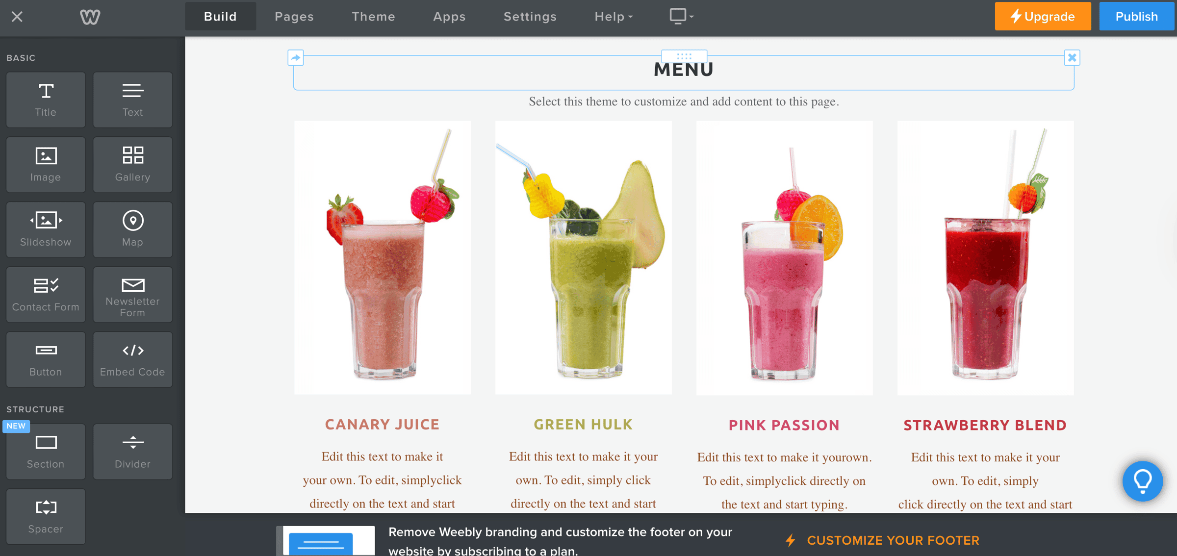 Weebly's page editor