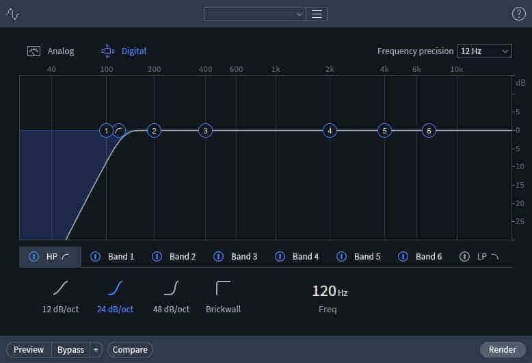 High pass filter using EQ module in RX