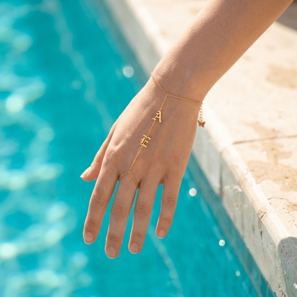 Solid Double Initial Hand Chain Bracelet