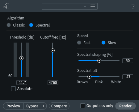 RX De-ess module settings, de-essing around 4.7 kilohertz