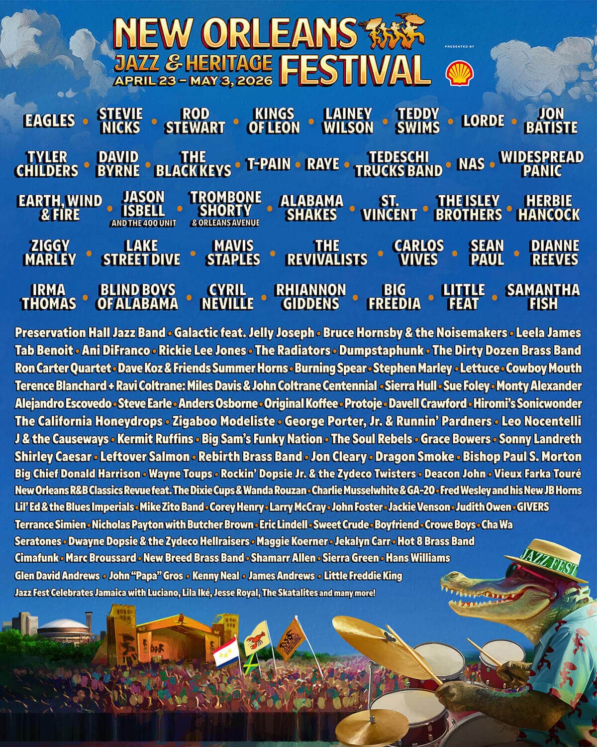 Official 2026 Jazz Fest poster showcasing the stellar lineup