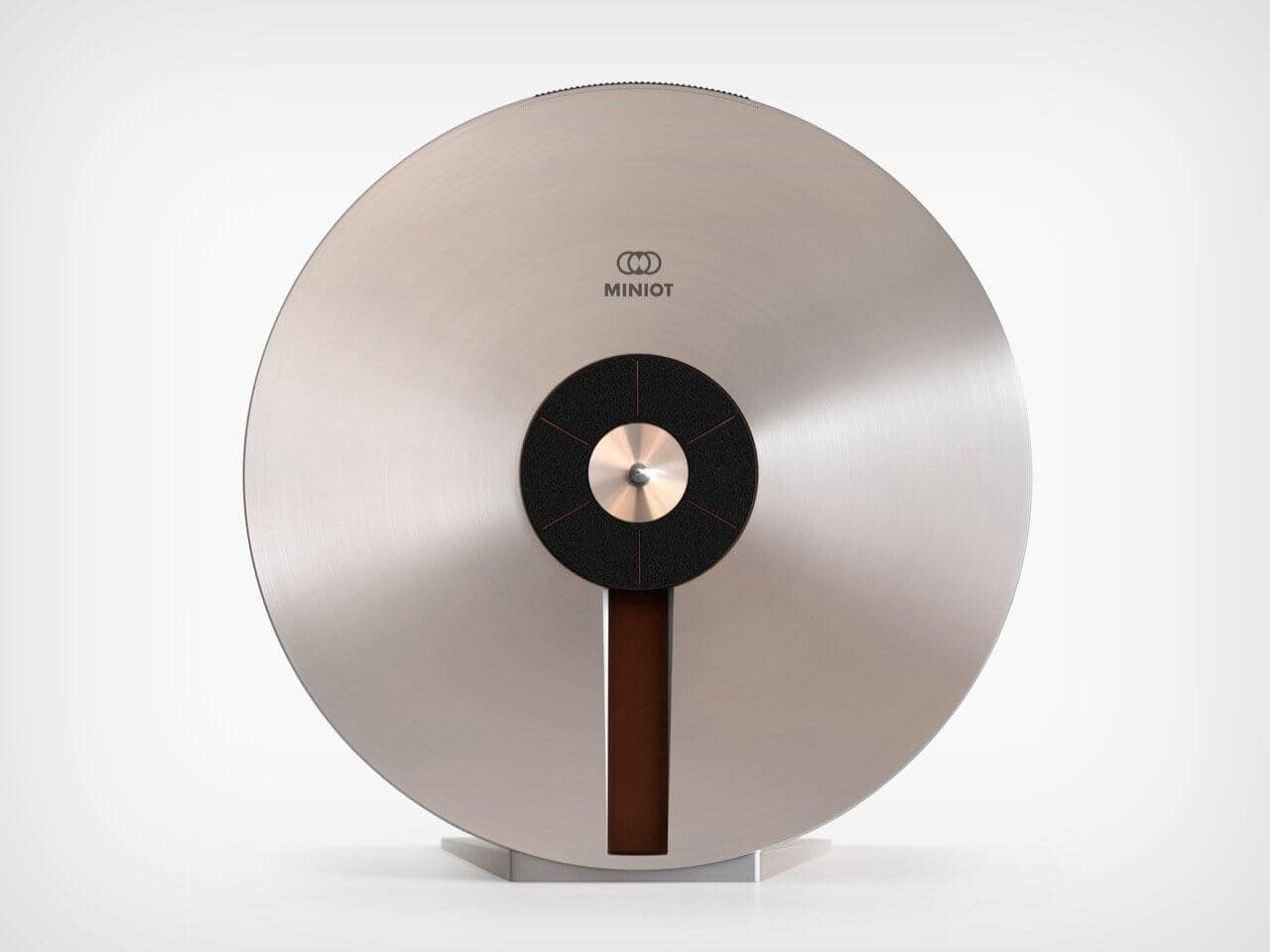 Close-up of the Miniot Wheel 3’s sleek vertical turntable design