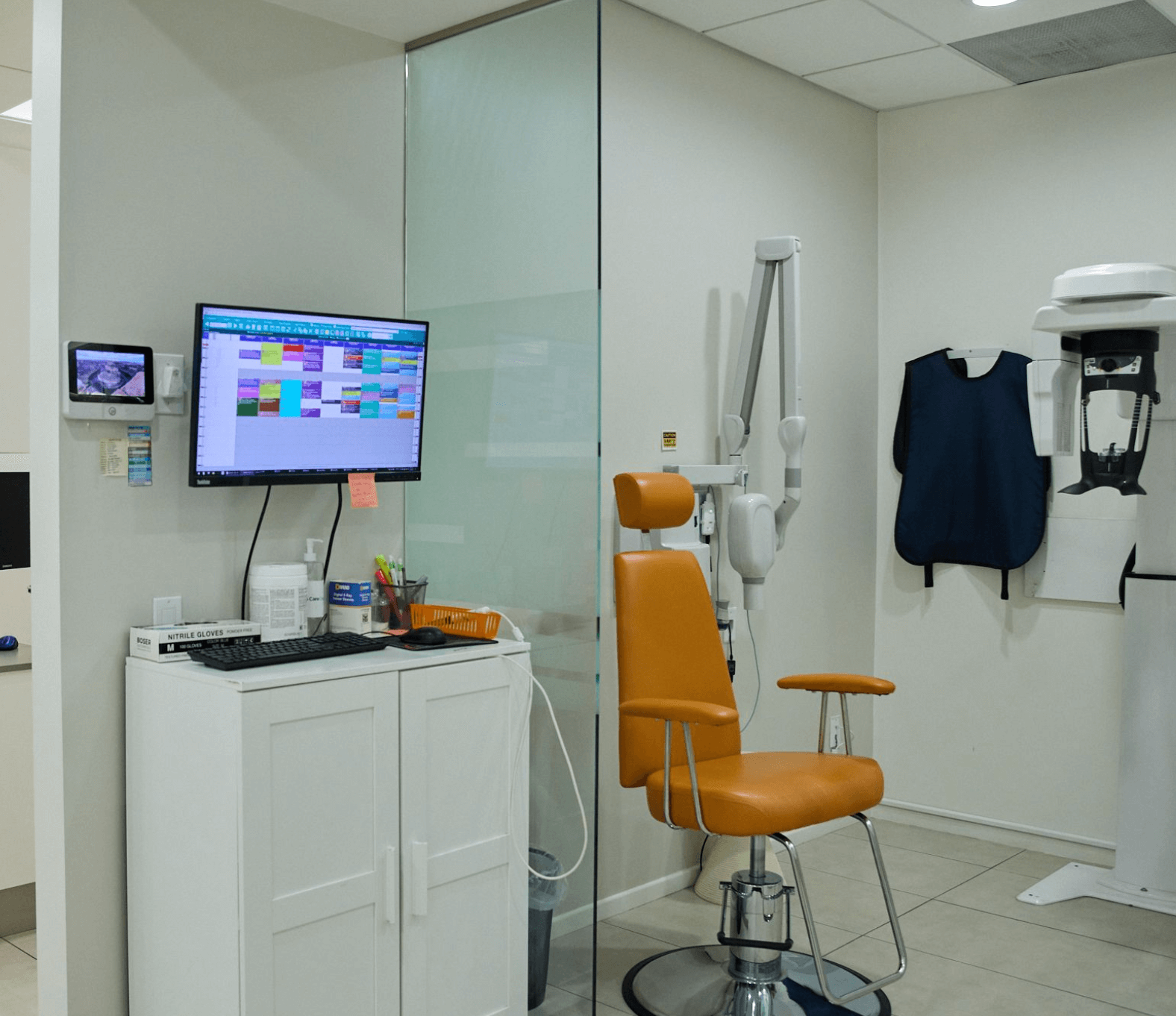 A dental chair on a room