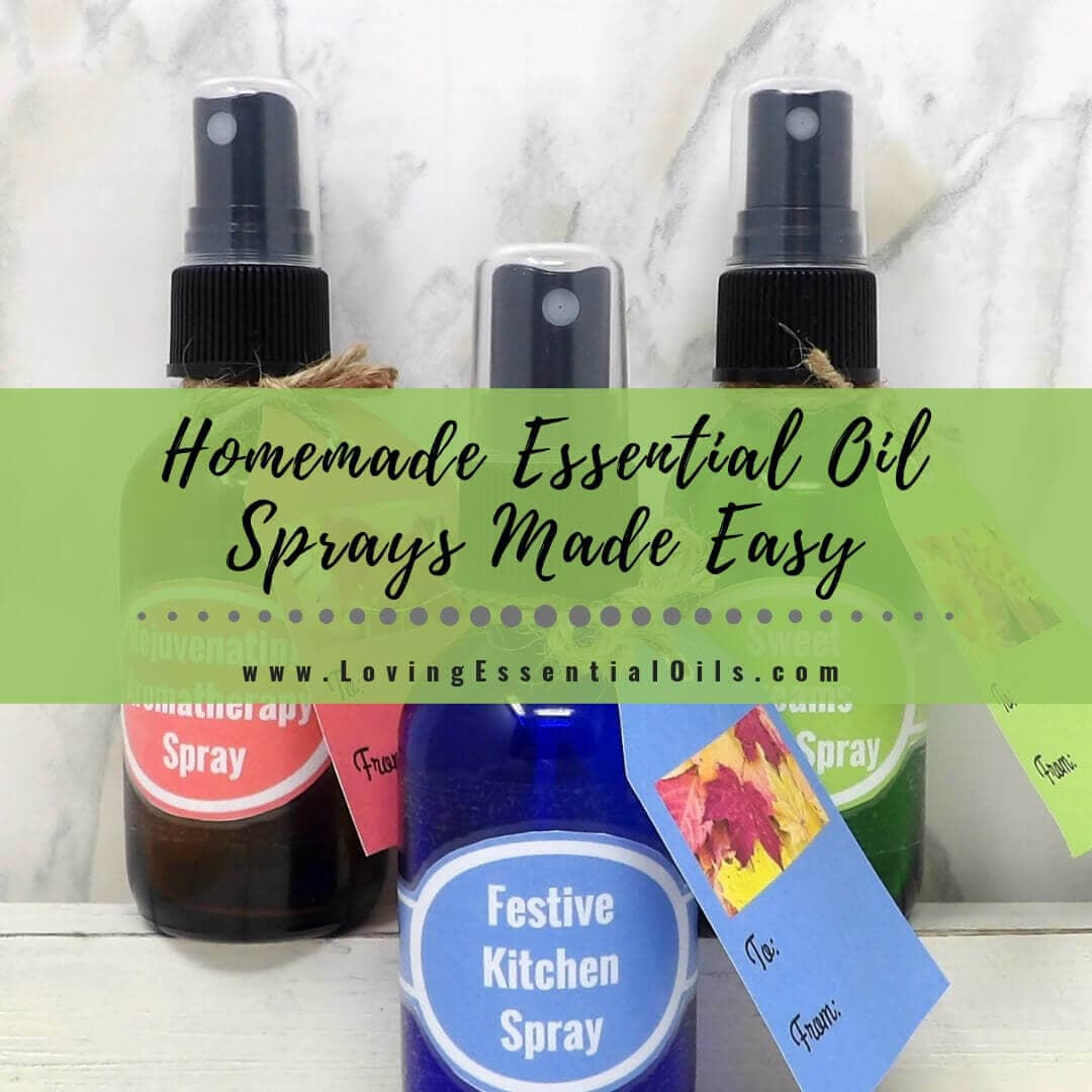 Homemade essential oil spray recipes in glass spray bottles