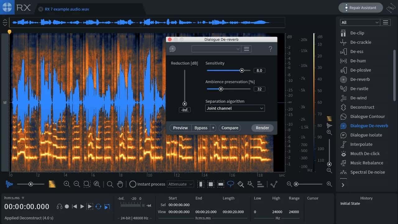 Remove Reverb with Dialogue De-reverb in RX 7