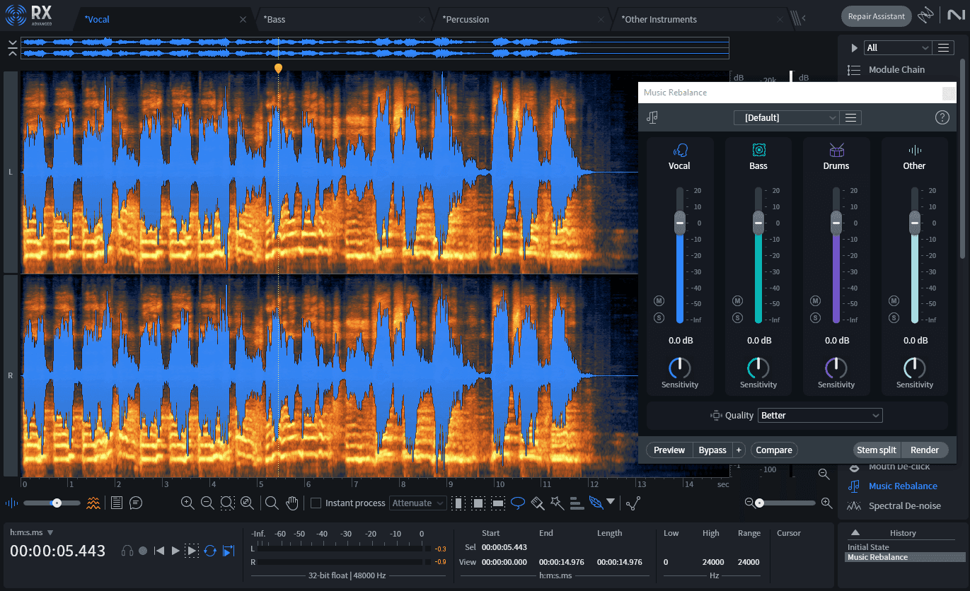 Using Music Rebalance and iZotope RX11, we can separate a mix into stems for remixes