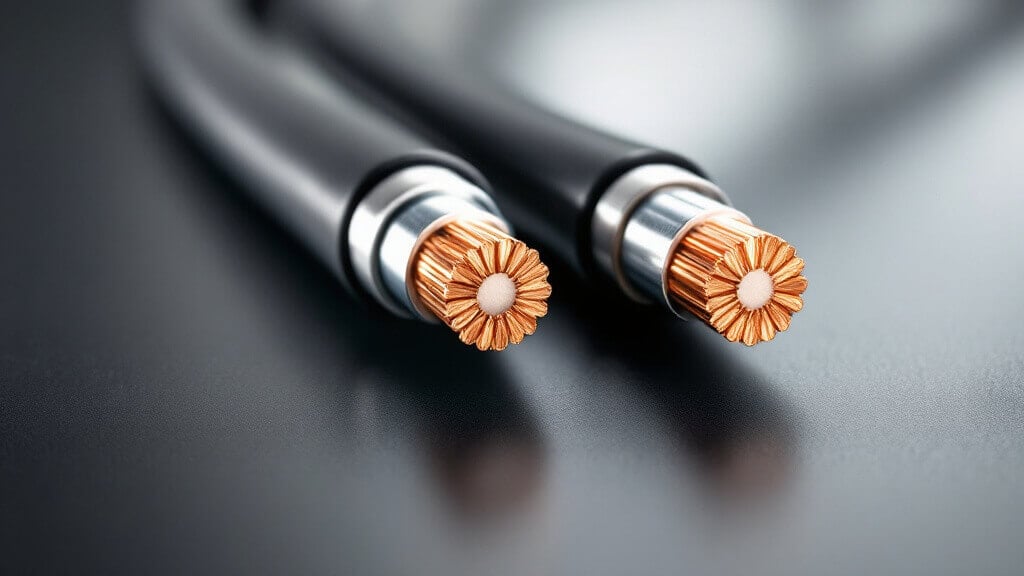 LMR-300 and LMR-600 low-loss 50-ohm coaxial cables side by side with cut ends showing copper center conductor and foam dielectric