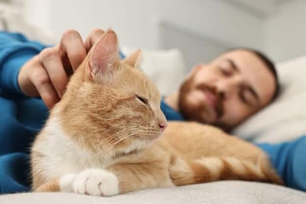 Man Petting His Dog