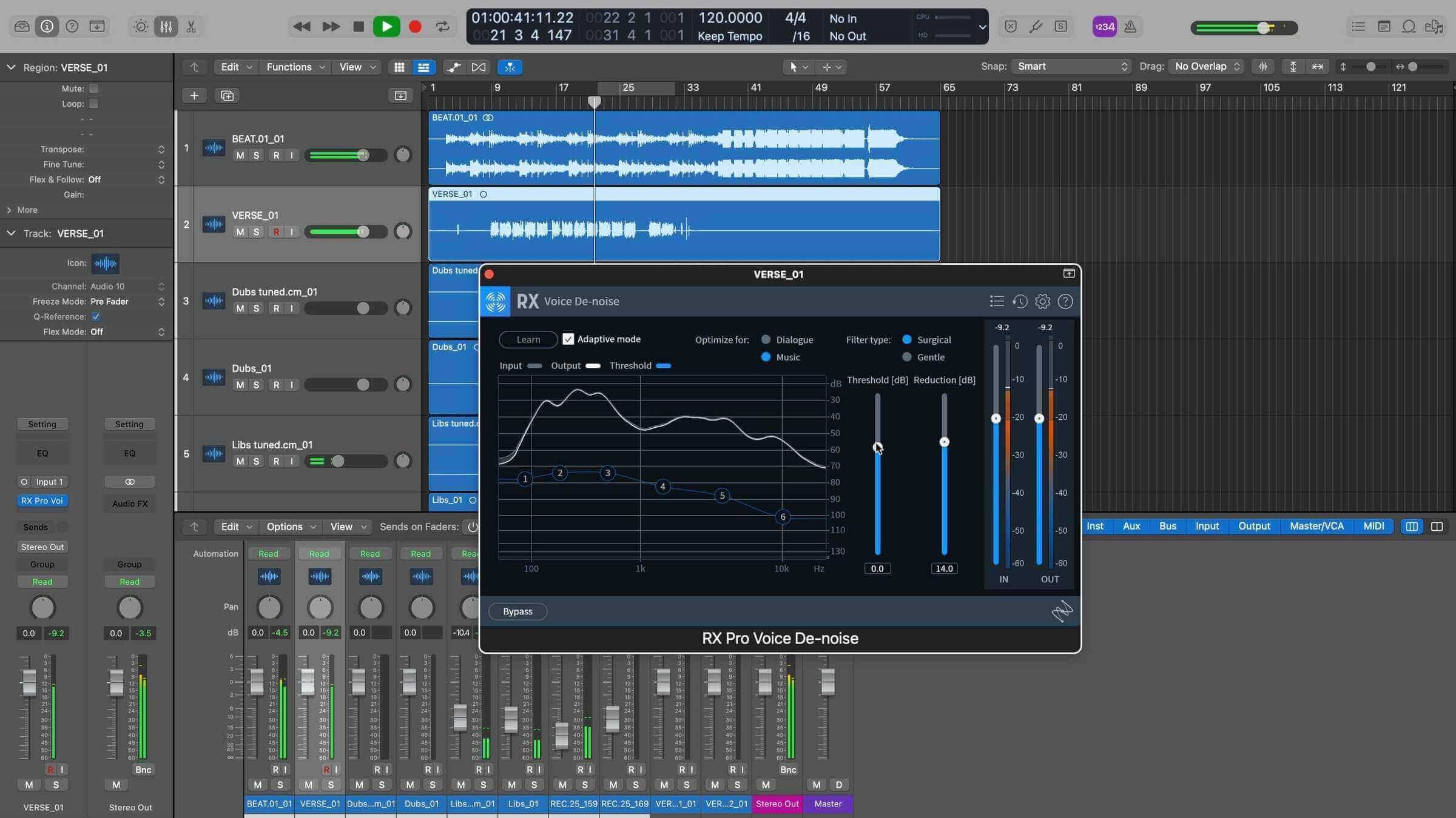 You can restore problematic vocal or production recordings in real time with RX Pro for Music's Voice De-noise