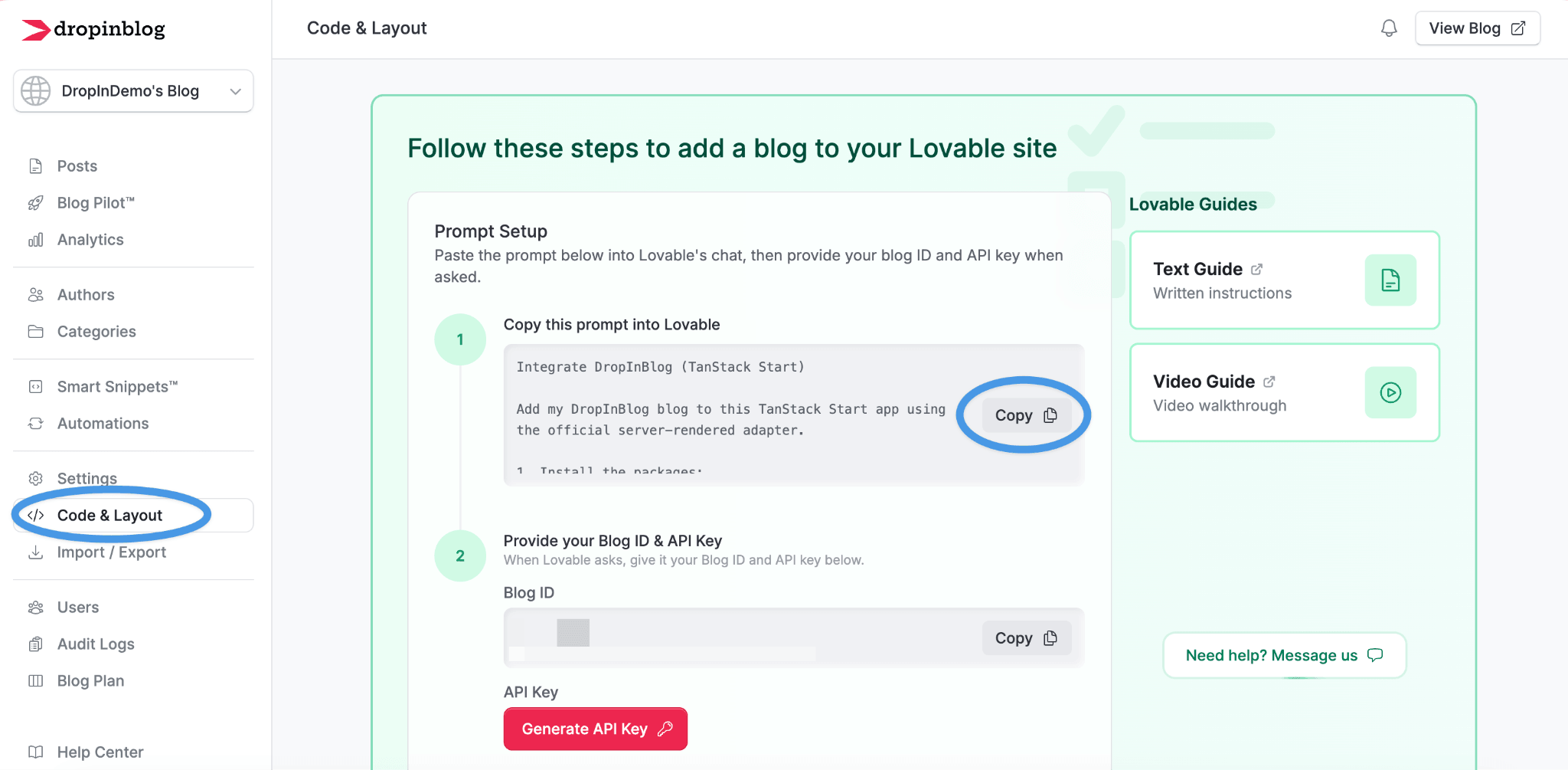 Lovable blog install step