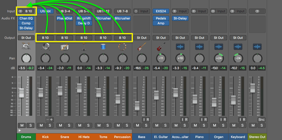 Creating a sub-group bus in Logic