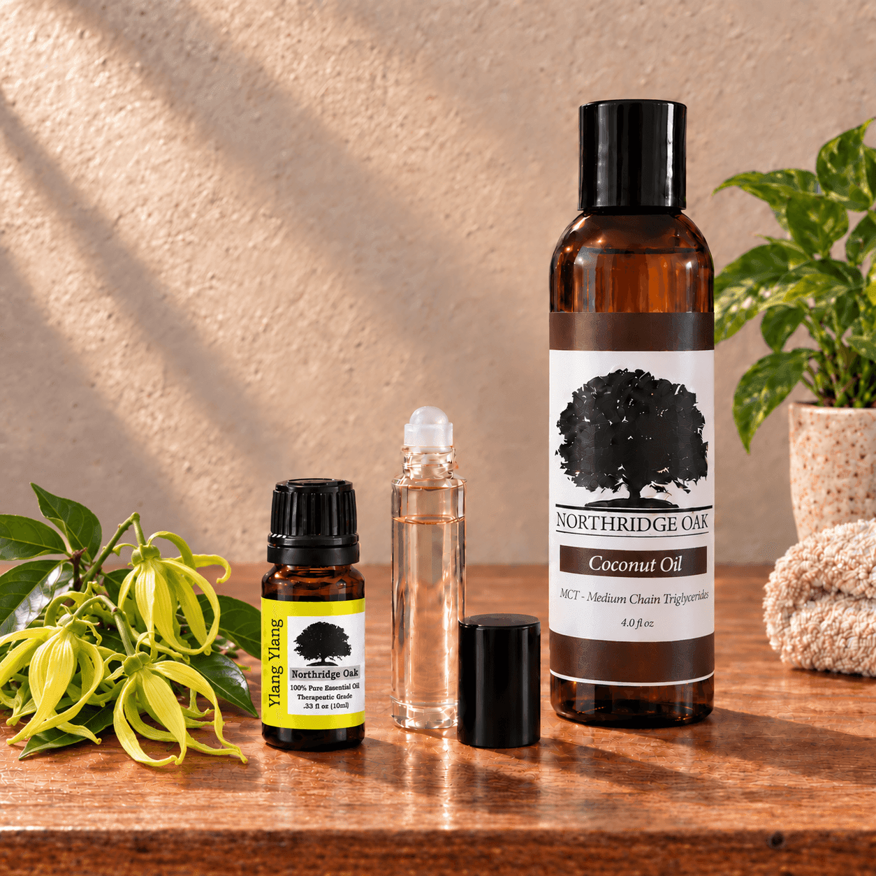 Ylang Ylang essential oil blended with carrier oil for a relaxing massage ritual