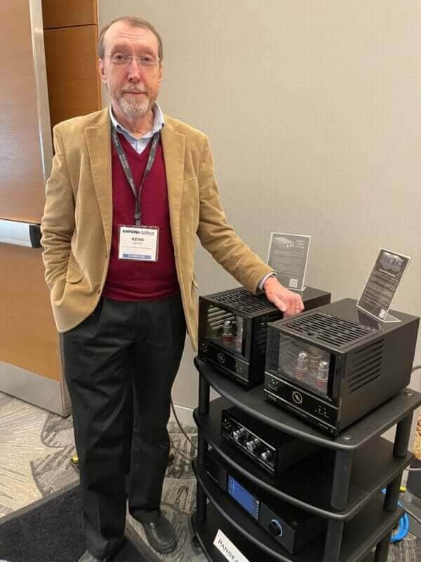 VAC's Kevin Hayes with the Essence 90 iQ tube amplifiers