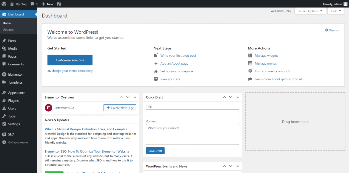 WordPress dashboard