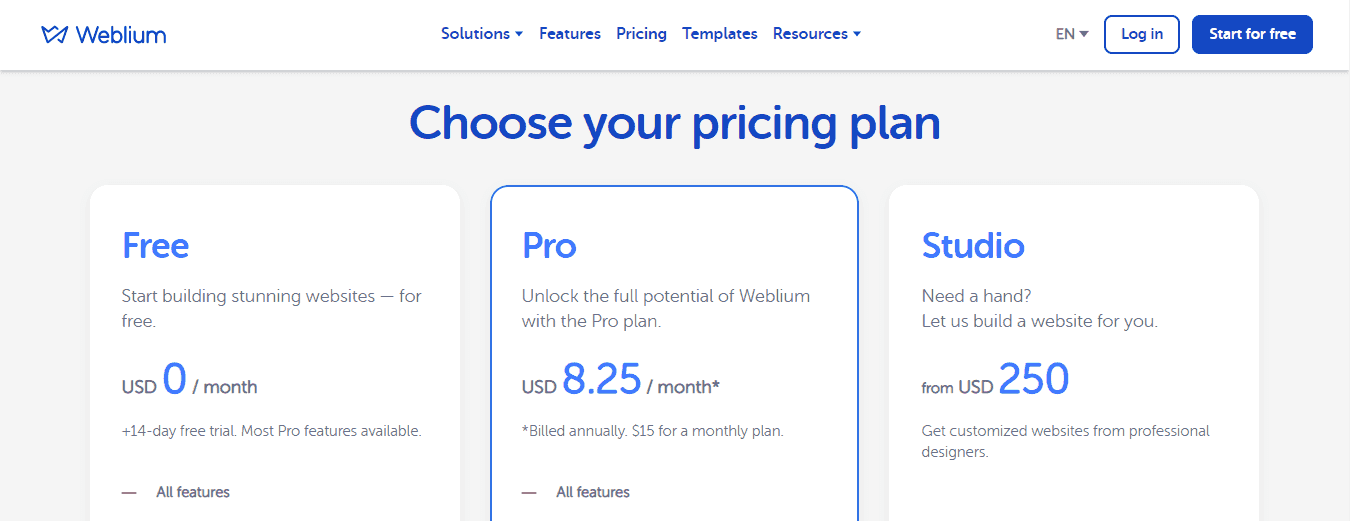 Weblium Review pricing plans