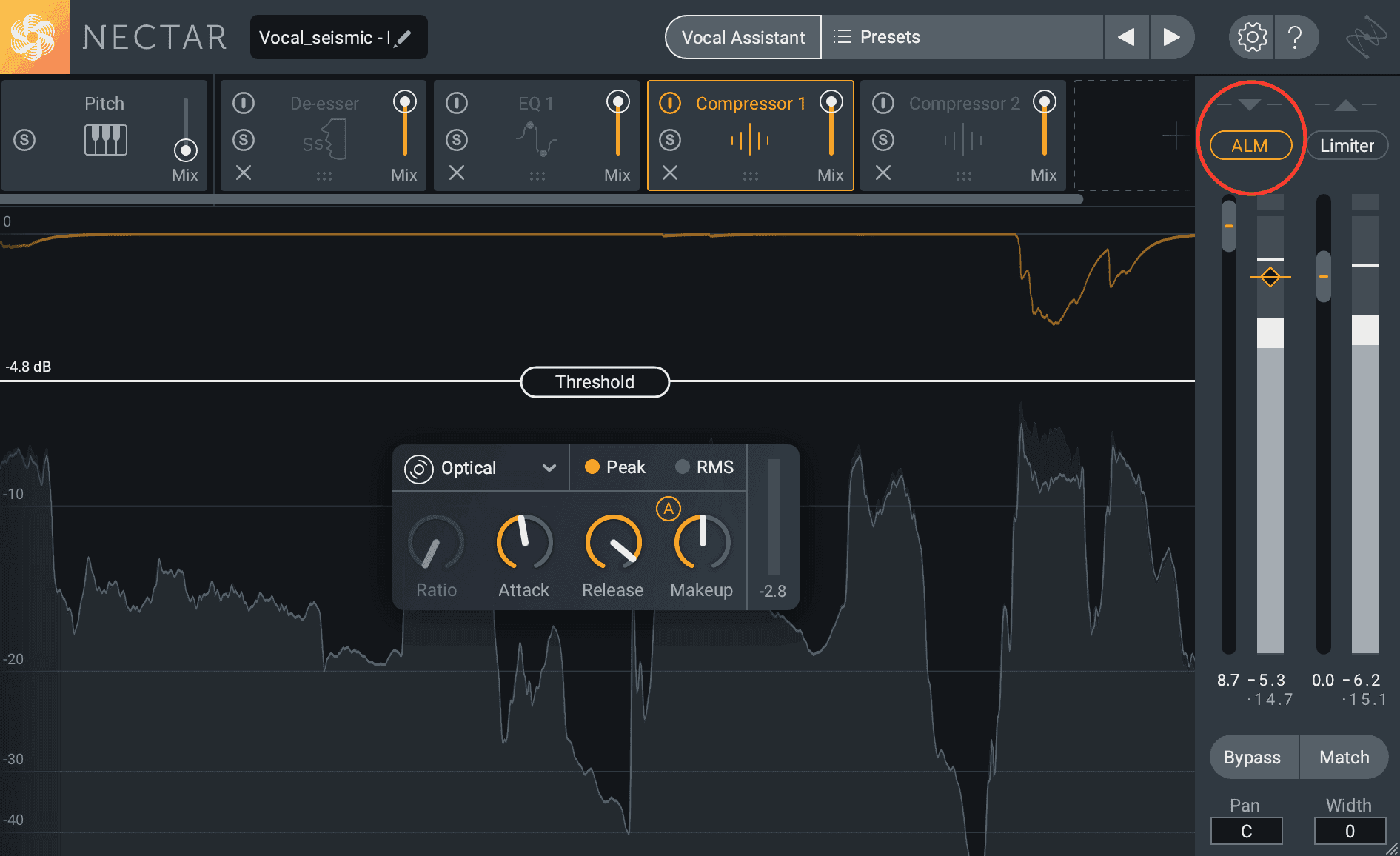 Select the ALM button in Nectar 3.