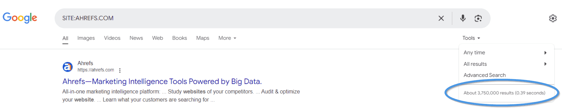 Ahrefs website: number of pages