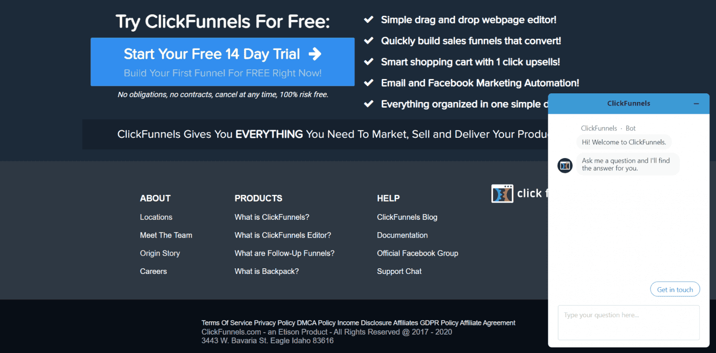 Click Funnels support chat
