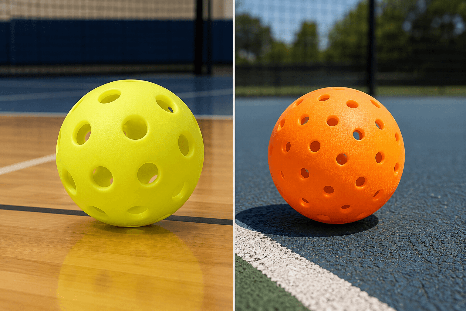 Indoor vs outdoor pickleball balls — heavier outdoor balls vs lighter indoor balls compared