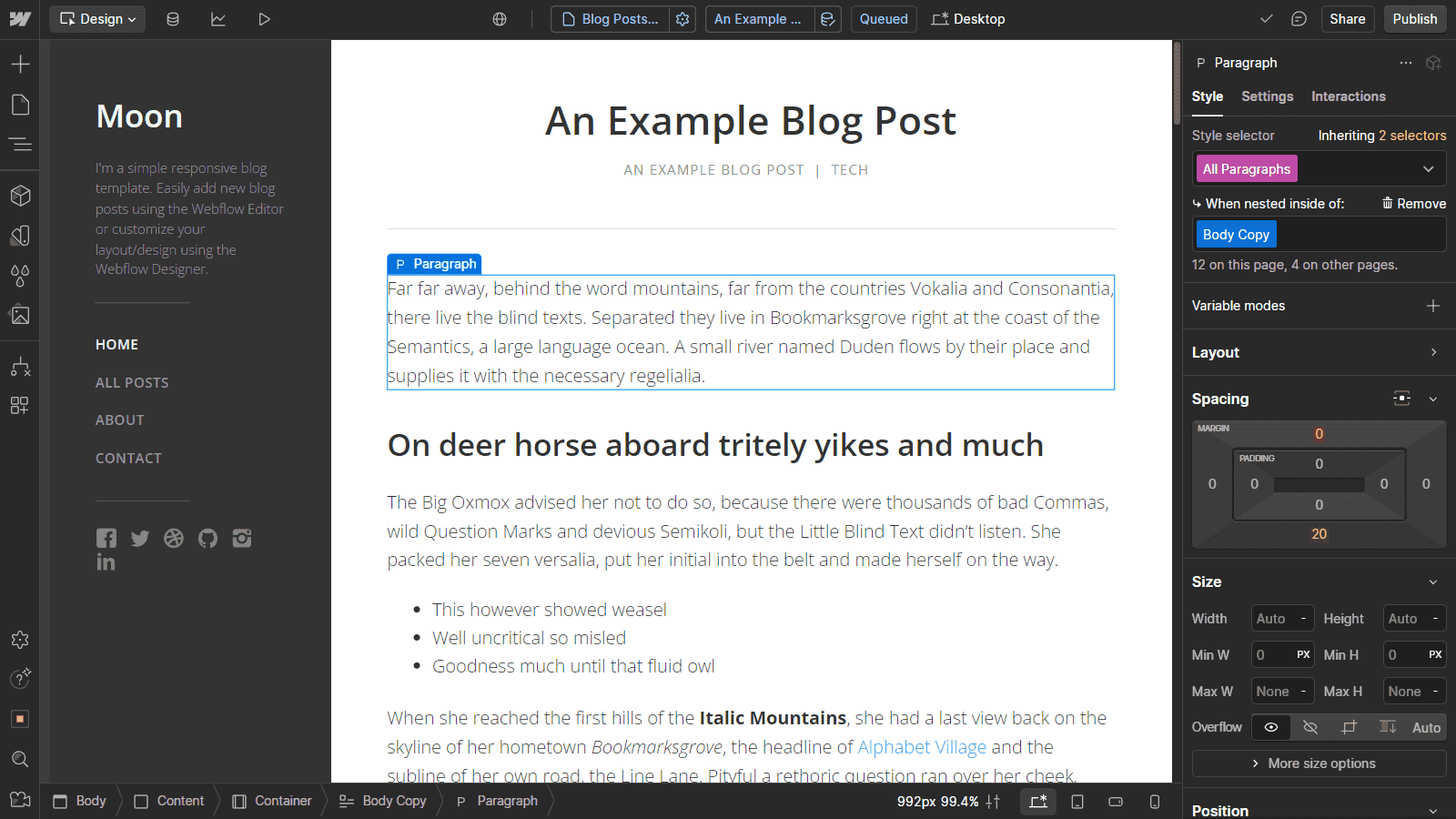 Webflow's content editor
