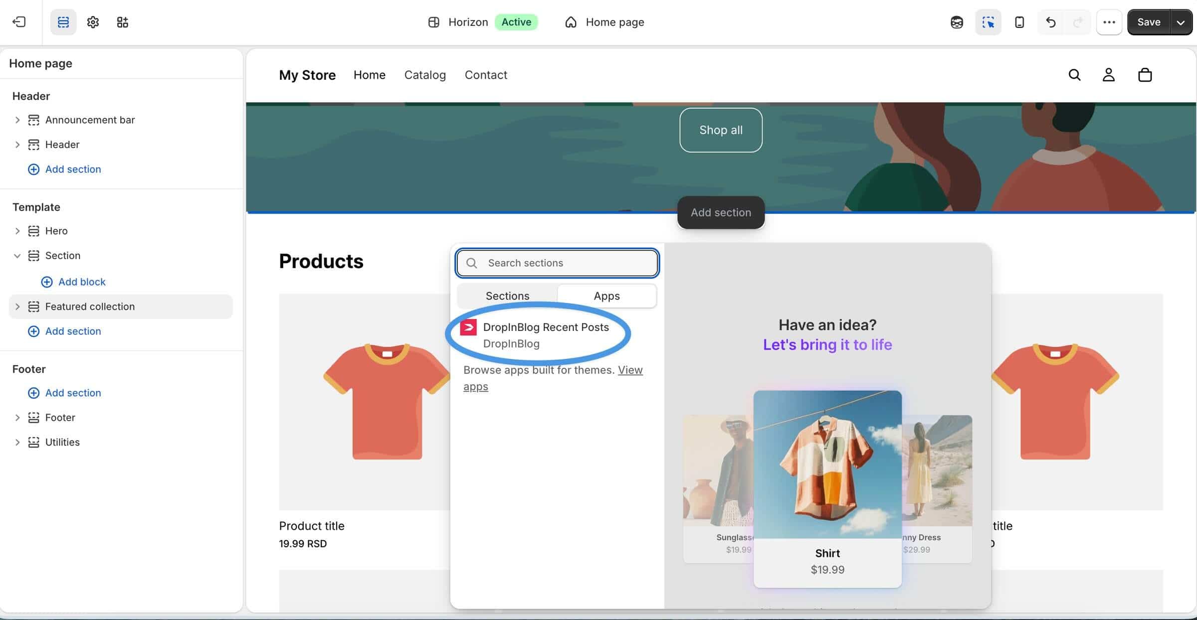 Display recent posts from your DropInBlog blog on your Shopify homepage