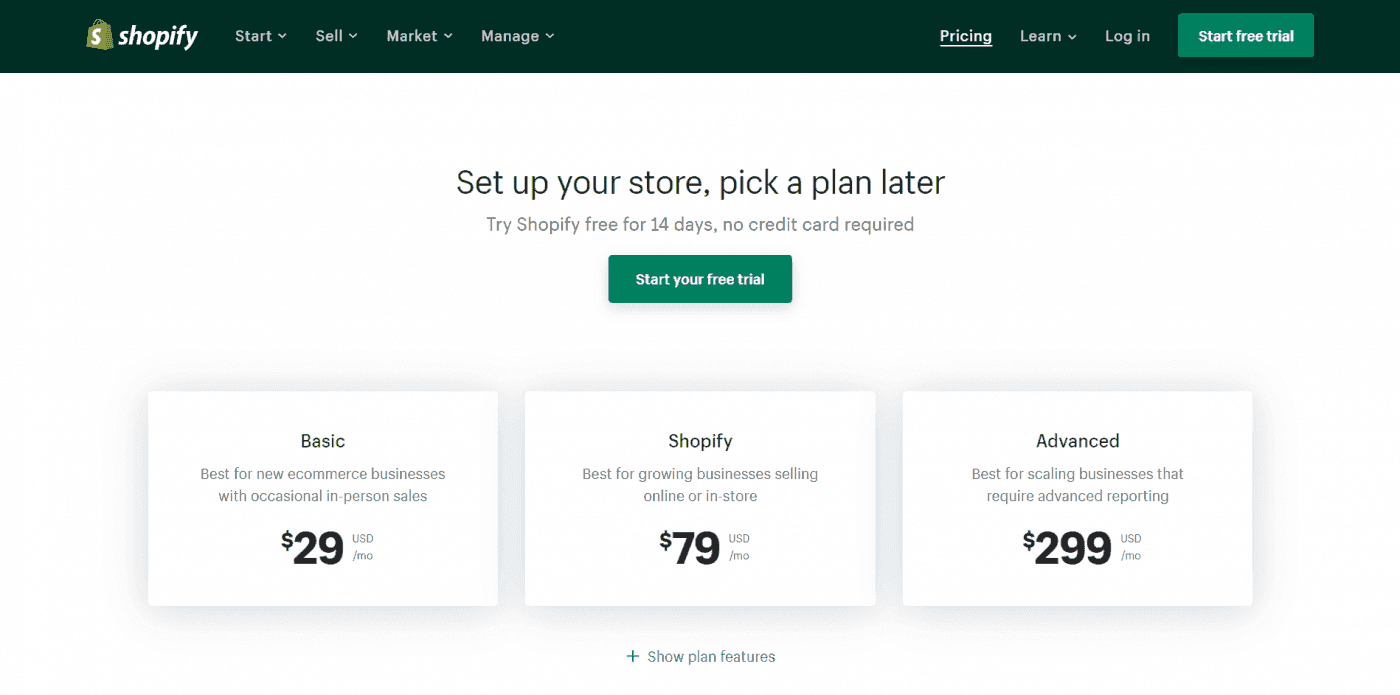 Shopify vs. Square: Shopify pricing plans