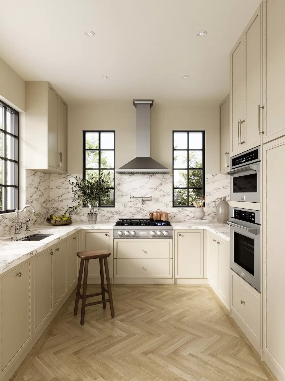 Cooktops vs. Rangetops: Custom kitchen with a rangetop and matching appliances.