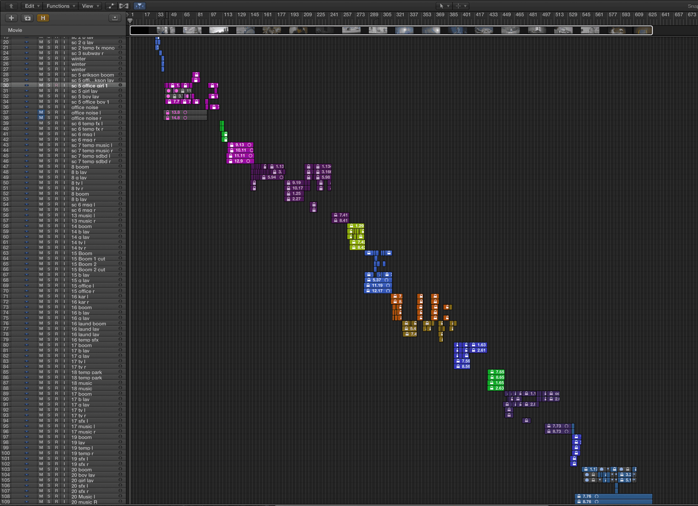 Separating audio clips into scenes in Logic Pro X