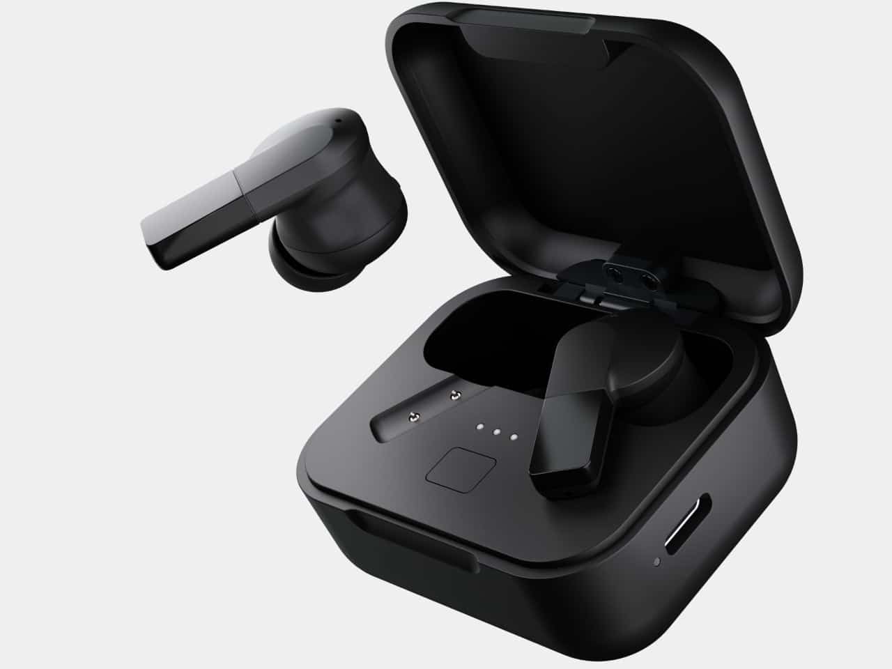 Fairbuds 2 earbuds arranged with their case