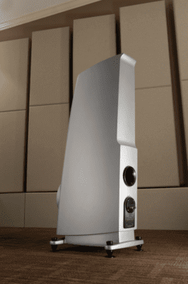 Rear view of Rockport Technologies Lynx loudspeaker showcasing the DAMSTIF3 aluminum enclosure