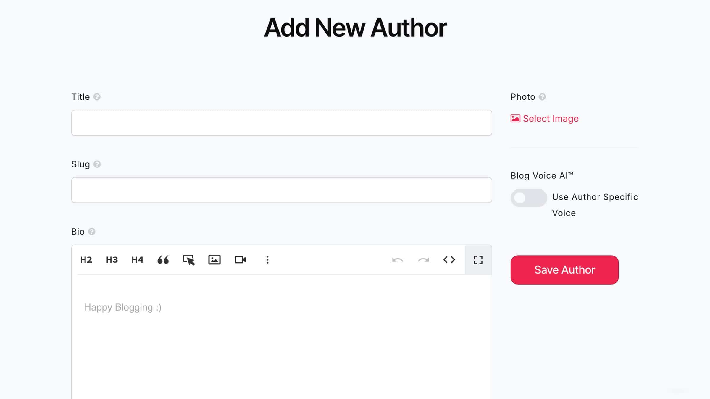 Creating a new author profile in DropInBlog