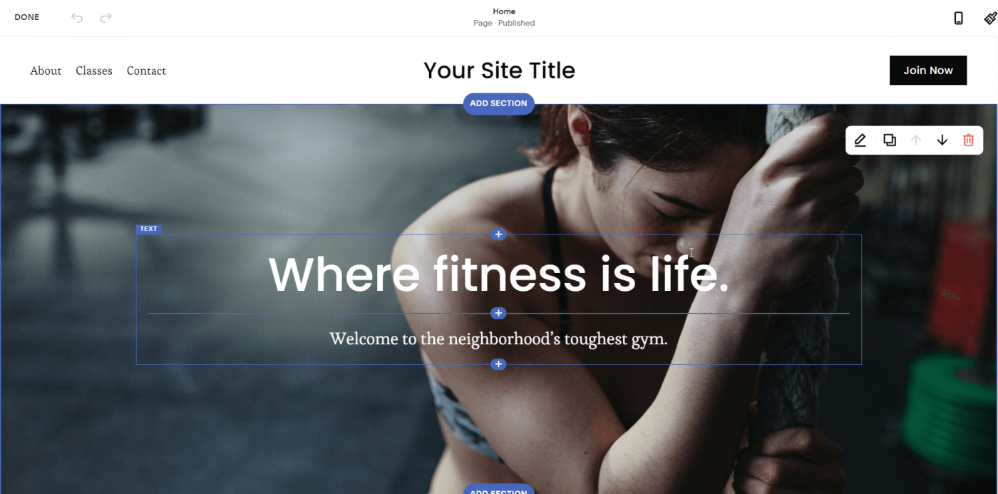 Squarespace editor