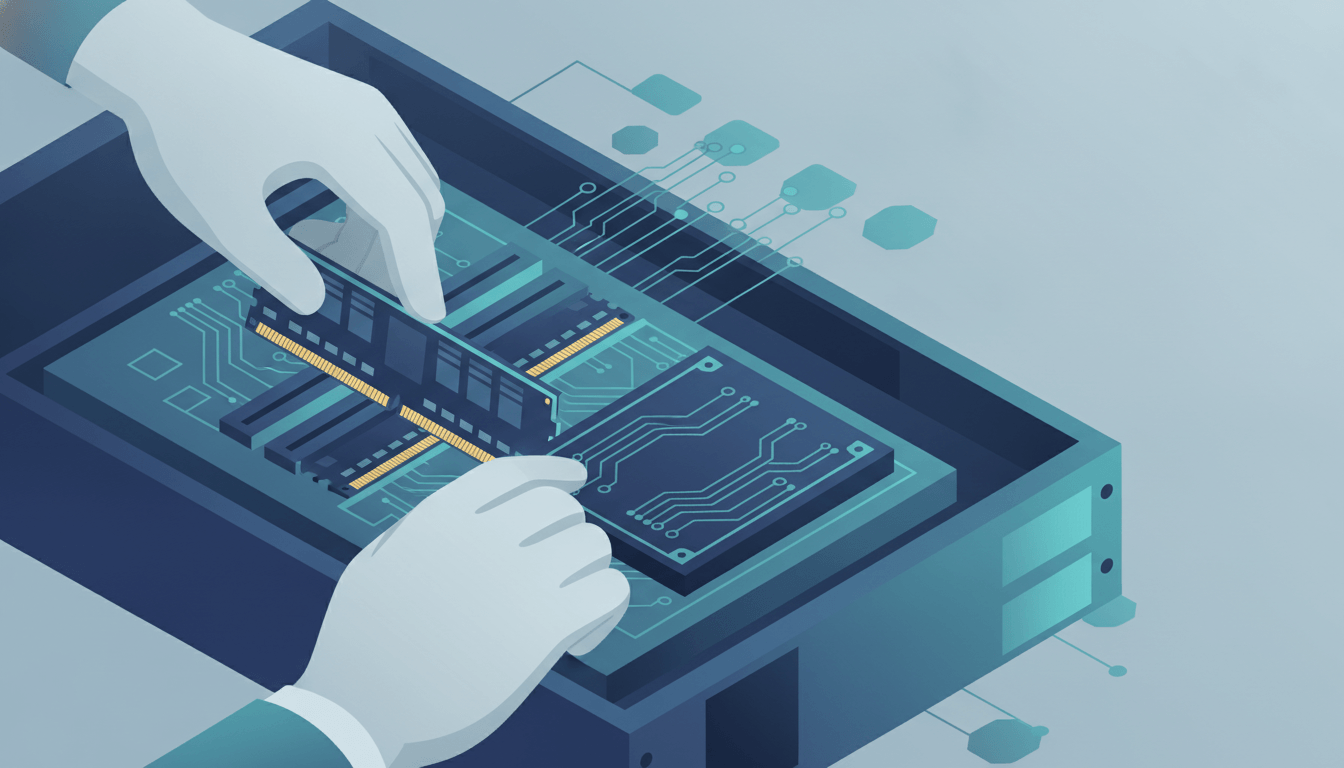 An IT technician adding RAM and storage to a server to extend its lifespan instead of replacing it