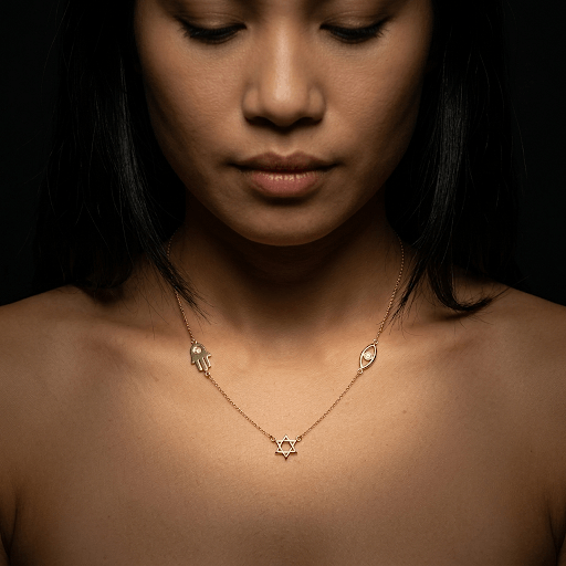 Diamond Accented Jewish Charm Necklace 14K