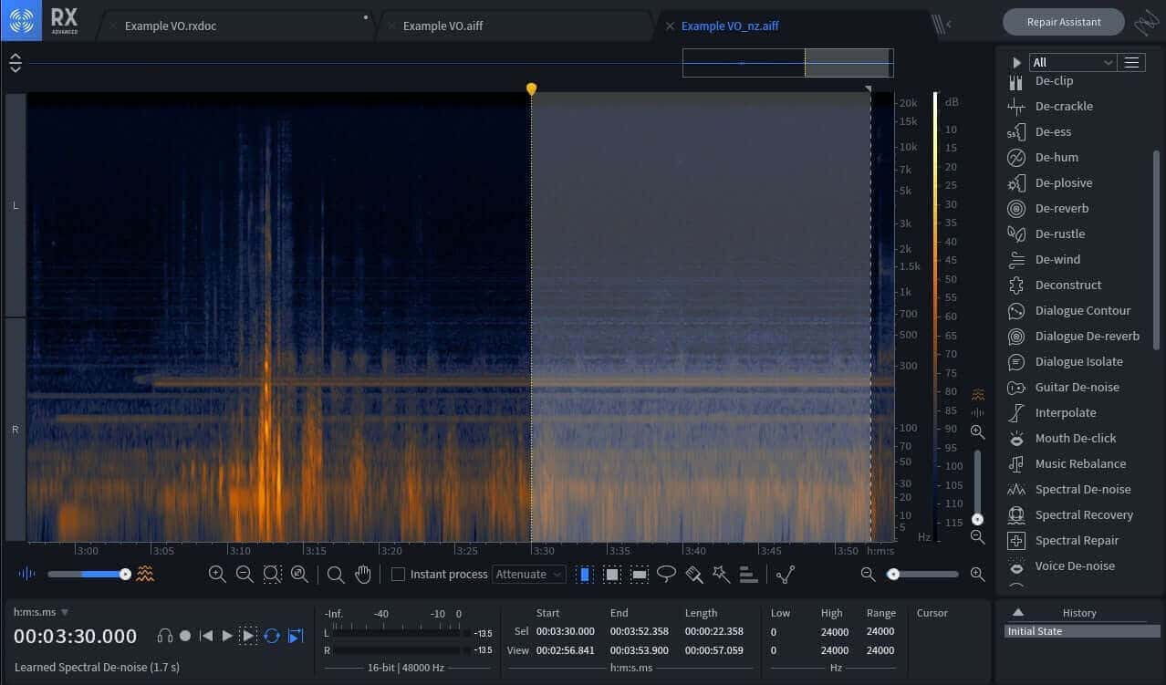 Spectral De-noise learning the noise profile