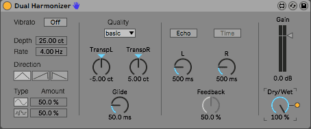 This Max device for Ableton Live is set to transpose the left and right signal up and down 5 cents, respectively.