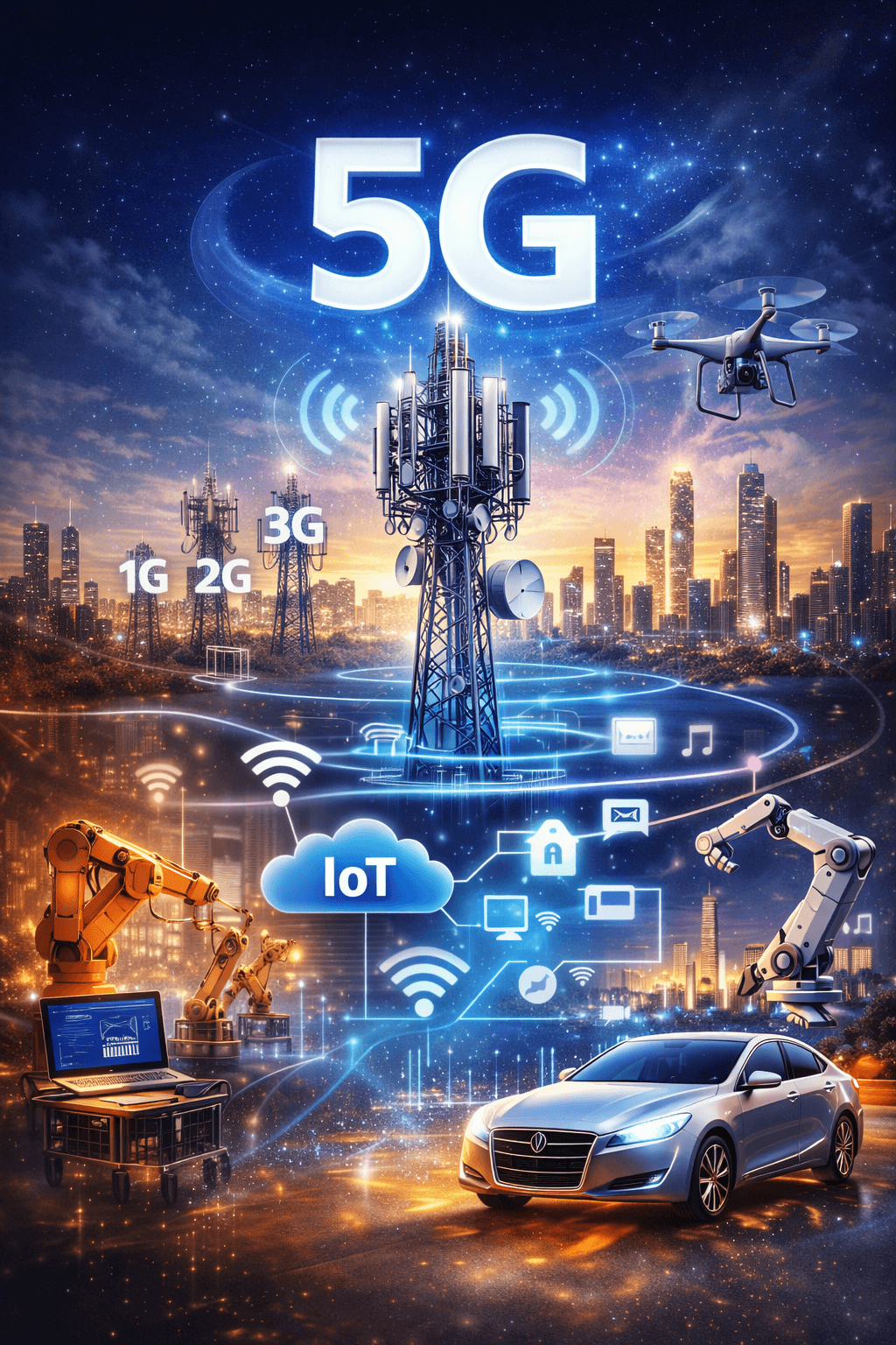 Fifth generation (5G New Radio) high-capacity low-latency cellular network diagram