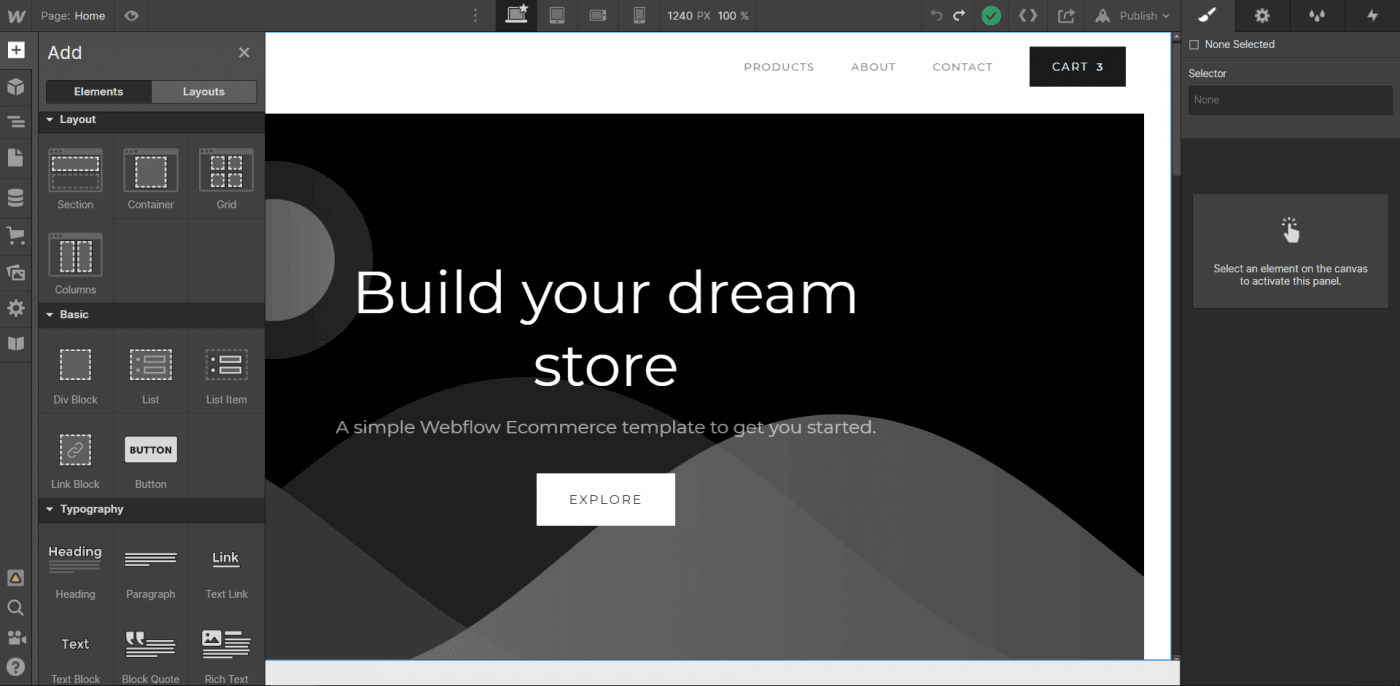 Webflow design options adding elements
