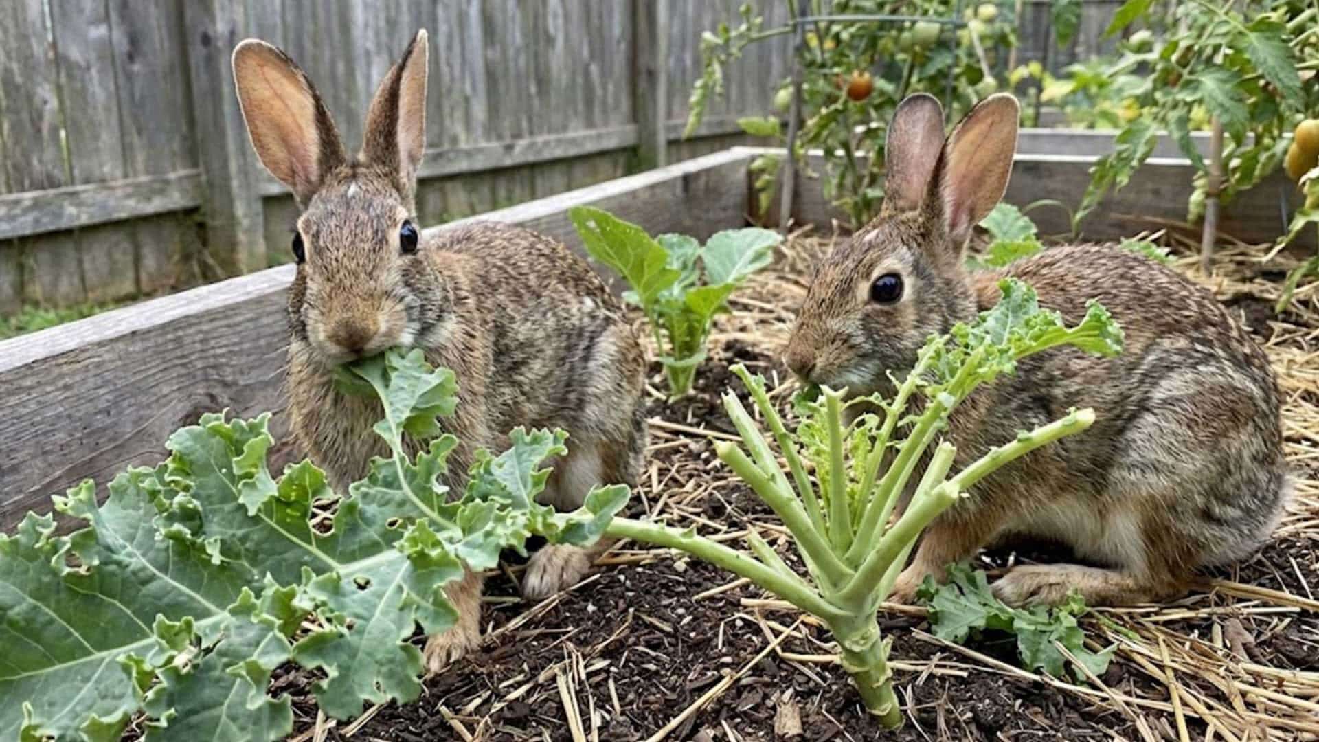 Rabbits eating plants