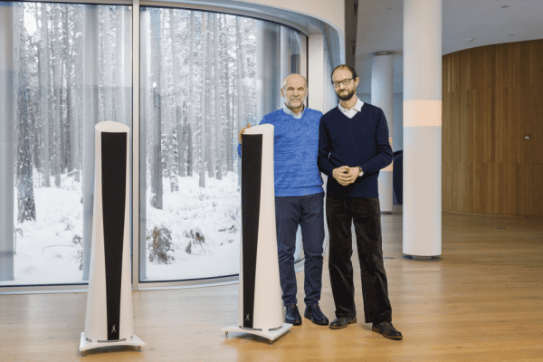 Estelon AURA loudspeakers installed in the Arvo Pärt Centre exhibition space.