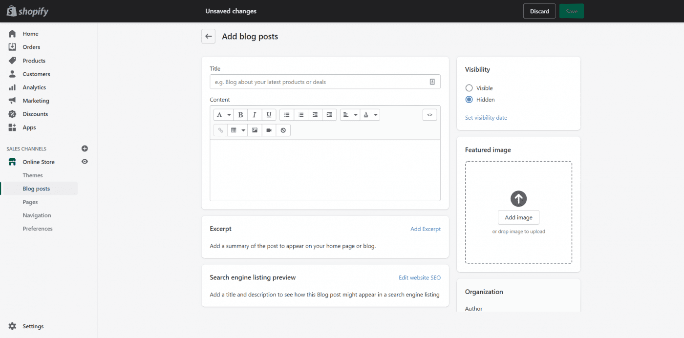 Shopify built-in blog