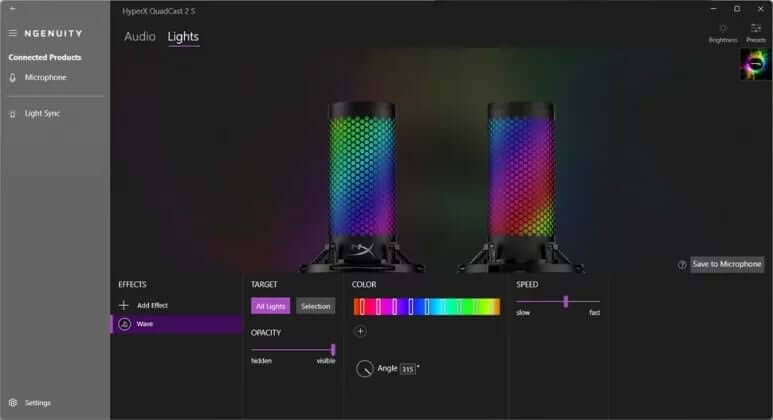 HyperX QuadCast 2 S RGB lighting options
