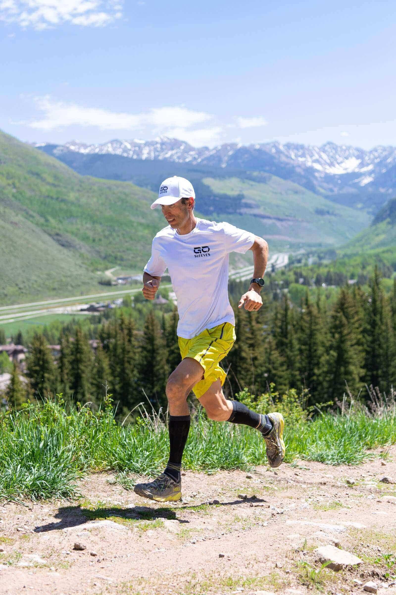 Runner wearing GO calf sleeves — a key tool for how to prevent shin splints.
