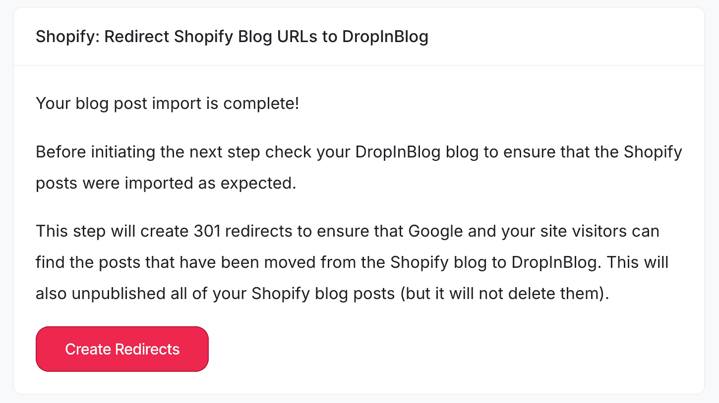 Creating redirects for Shopify blog posts in DropInBlog
