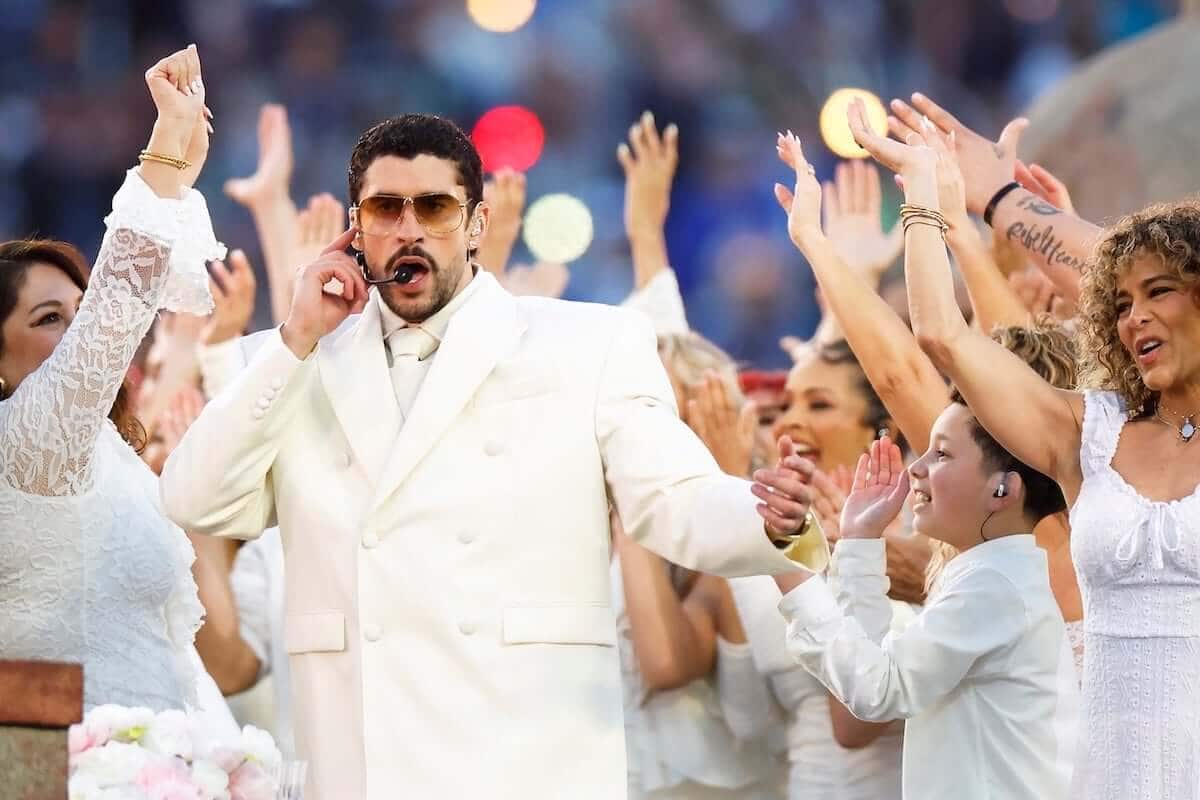 Bad Bunny performs during the Halftime Show of Super Bowl LX between the Seattle Seahawks and New England Patriots in Santa Clara, California, on Sunday, Feb. 8, 2026. (Credit: Carlos Avila Gonzalez/San Francisco Chronicle via Getty Images)