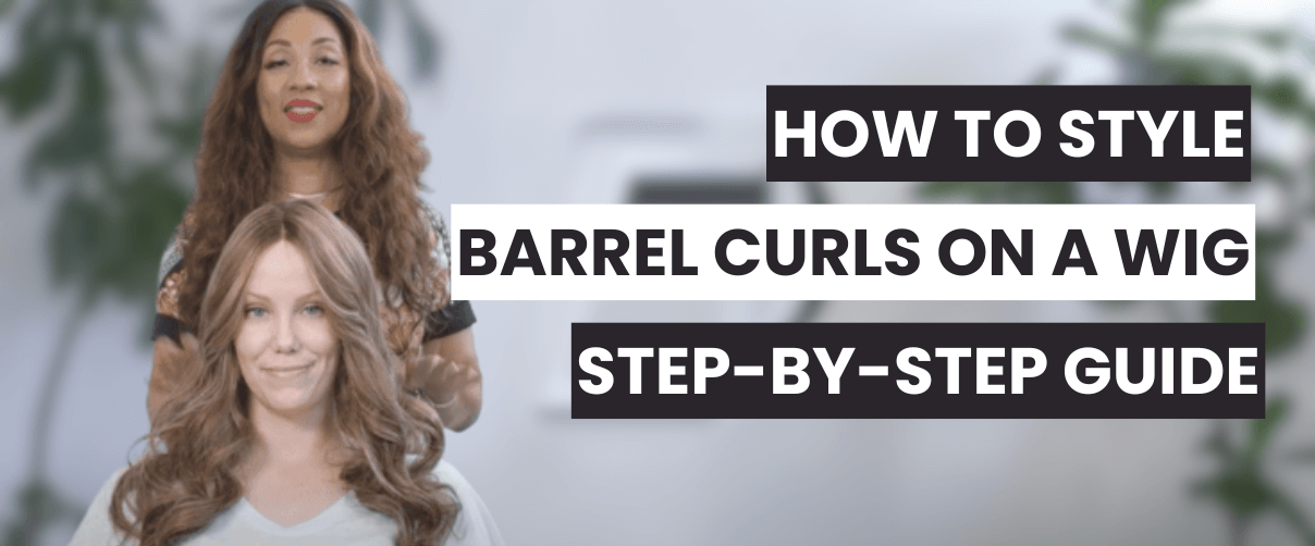 A stylist demonstrating step by step how to style barrel curls on a wig, Remy Human Hair Lace Front.