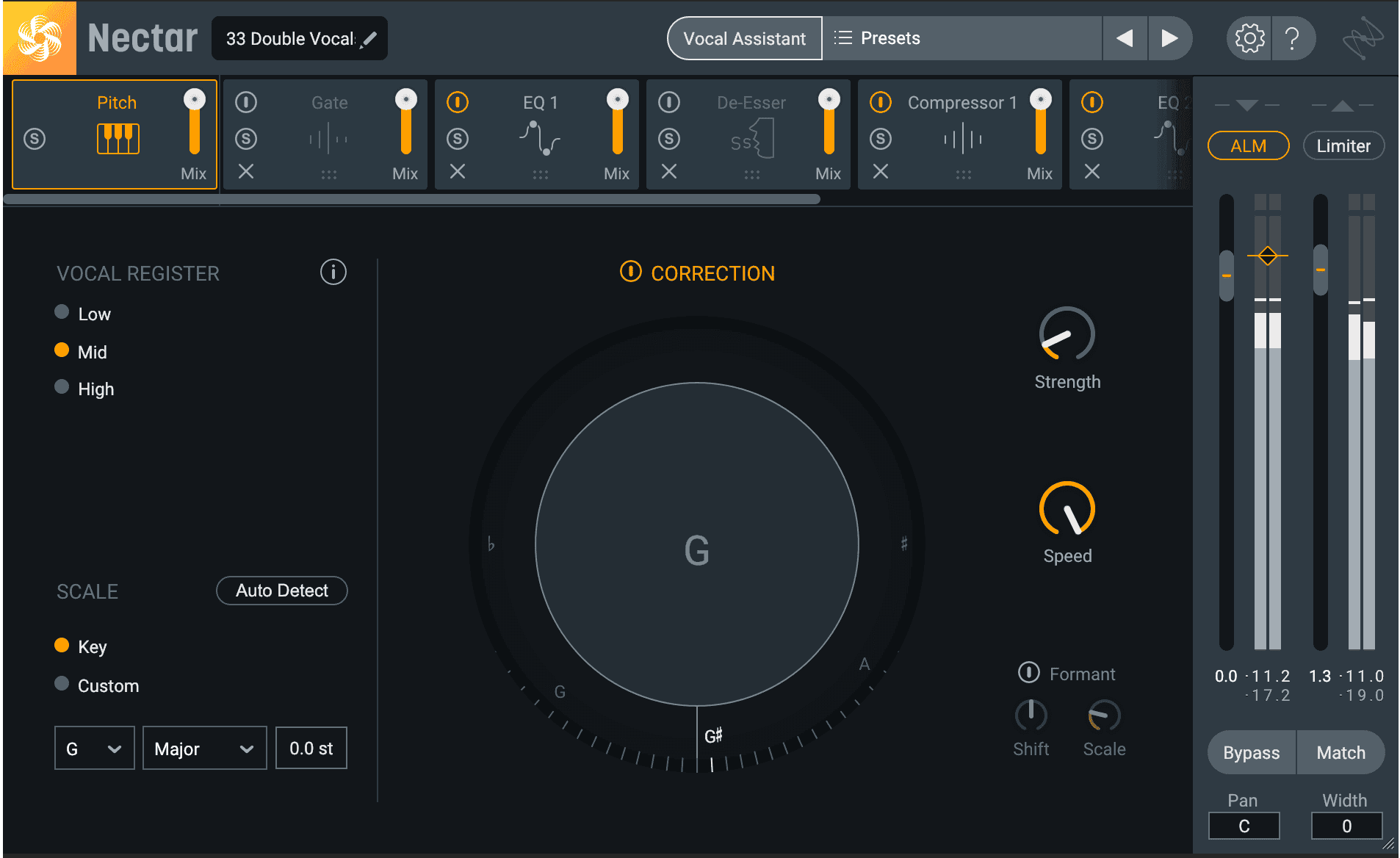 Natural-sounding pitch correction in Nectar Pitch module