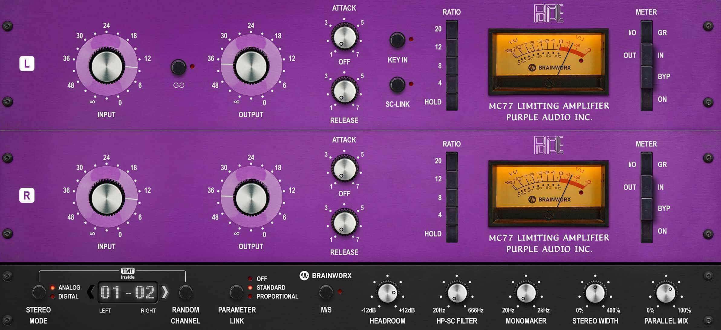 Room mic compression settings with Purple MC 77