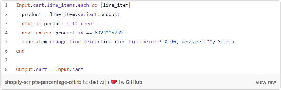 Shopify Plus Shopify Scripts code example