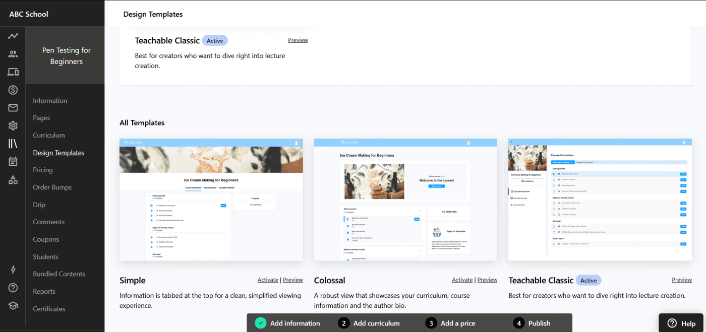 Teachable design templates